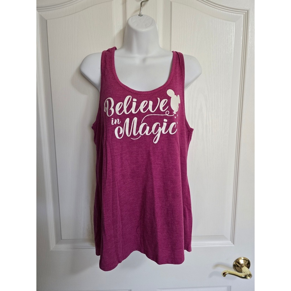 Disney Believe in Magic Tank Top Women Size M Magenta Sleeveless Racerback /0522